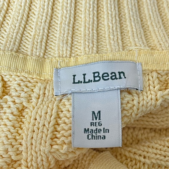LL Bean Pastel Yellow Zip High Neck Cable Knit Cardigan Sweater Women’s Medium - Picture 6 of 10
